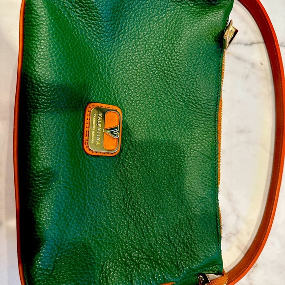 VALENTINA Italia Triple Compartment Green Pebble Leather Crossbody Bag - Picture 2 of 4